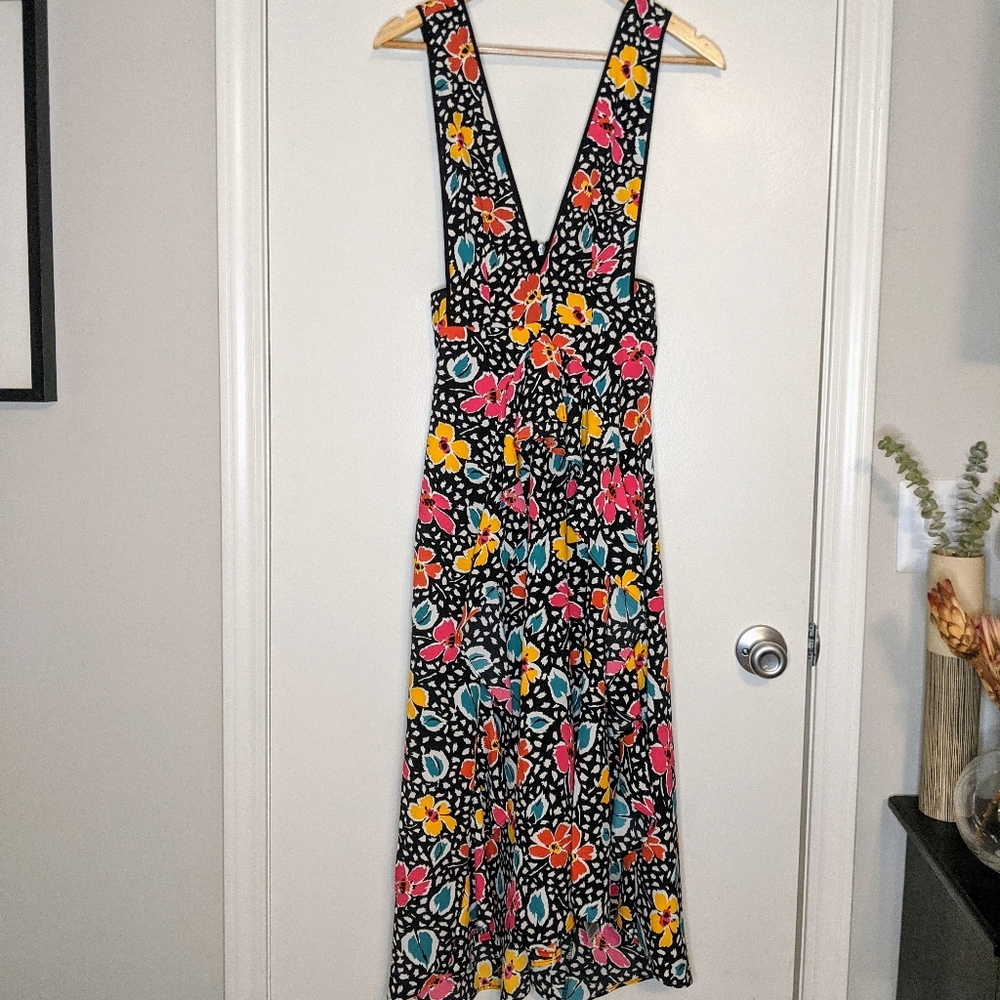 TOPSHOP Black Floral Plunge Jumper Dress